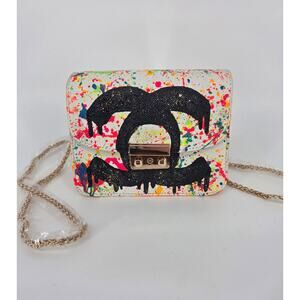 NEW Anca Barbu White CC Splatter Crossbody Handbag Purse Handpainted